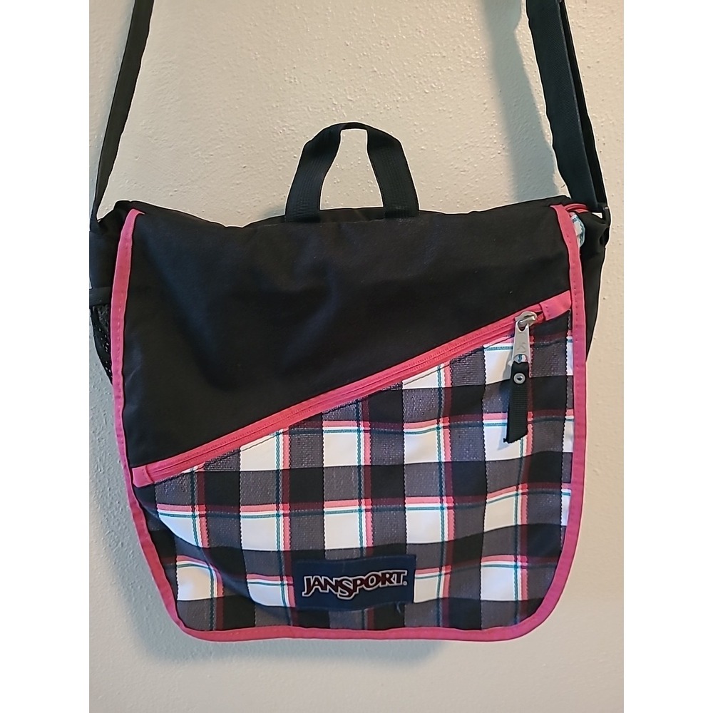 Jansport Pink Black Checkered Laptop Messenger Bag‎